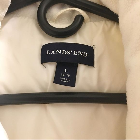 LANDS END Ivory Winter White Quilted Puffer Cold Weather Jacket Size LRG - Picture 4 of 9